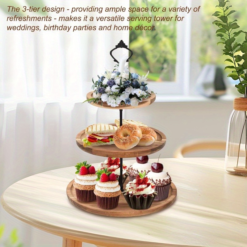 Cupcake Stand Tier - 3 Katlı Kek Standı Akasya Ahşap