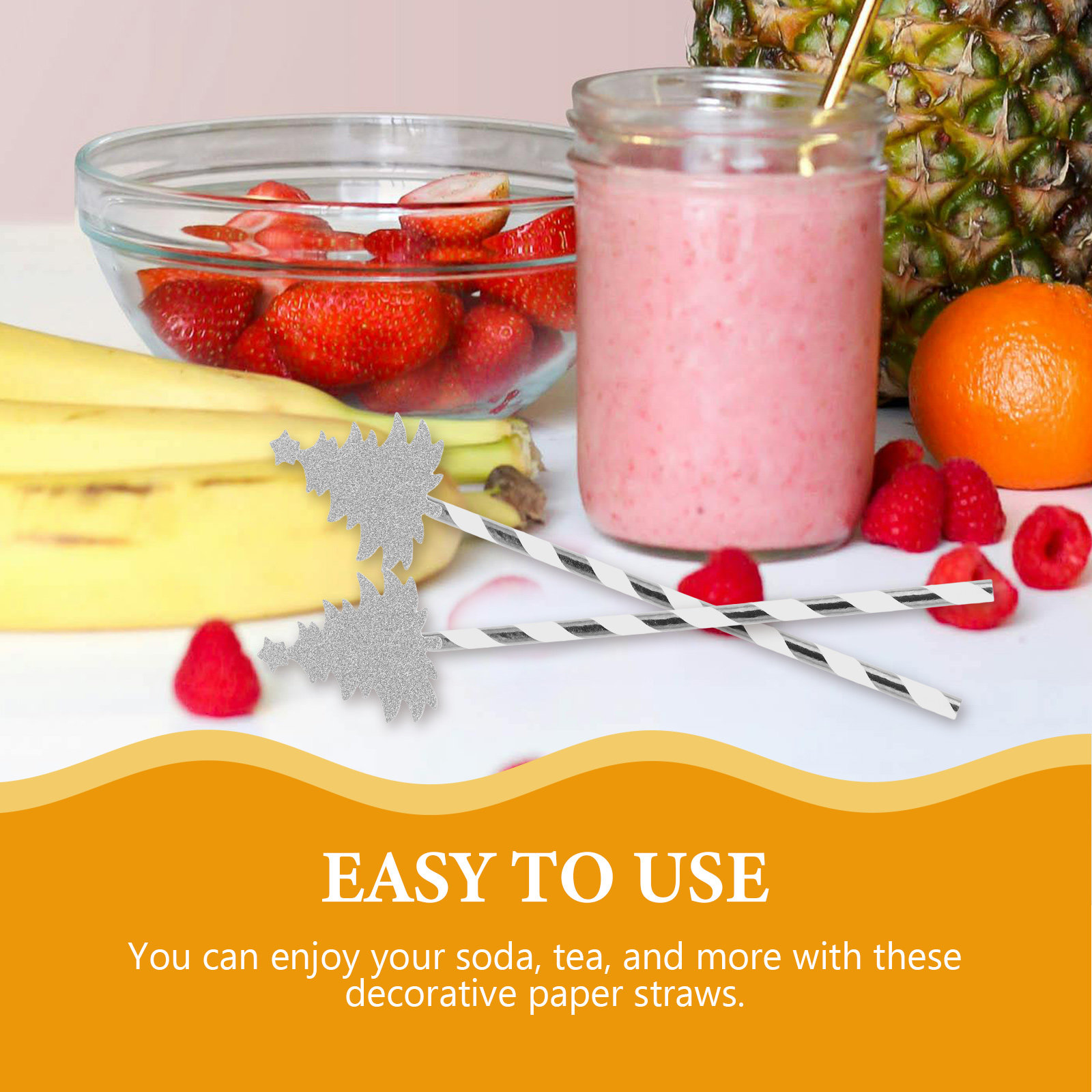 Paper Straw Color - 25 Adet Noel Ağacı Desenli Tek