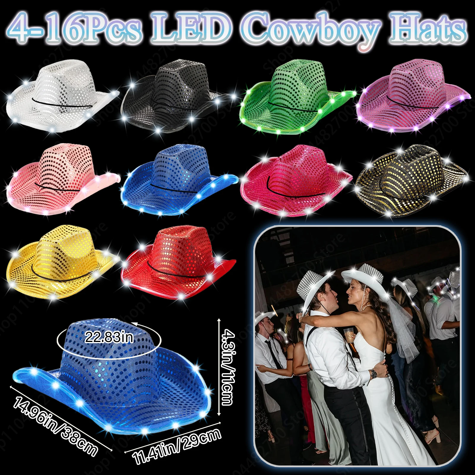 Party Hat Cone - 4/6/8/10/12/16 adet LED kovboy şapkaları toplu