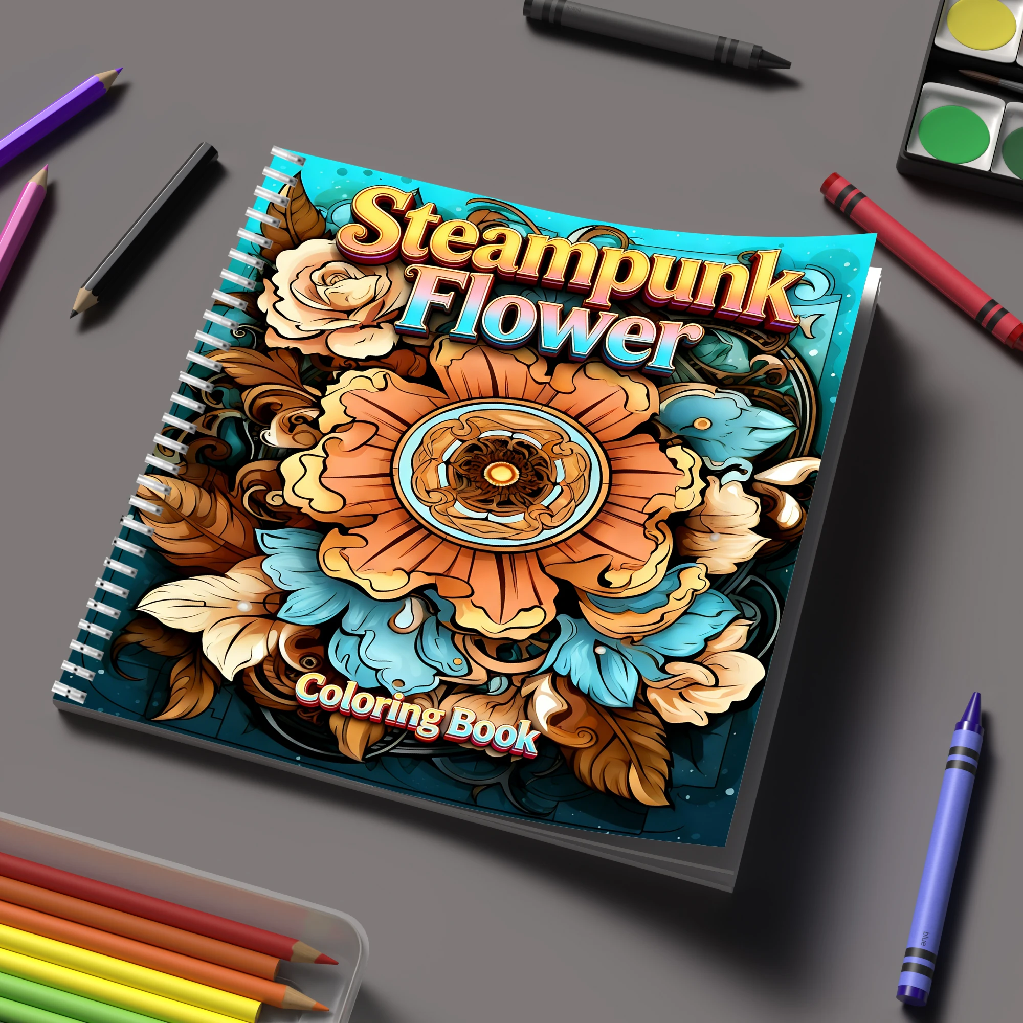 Event Supplies - Yetişkinler için Boyama Kitabı Steampunk Çiçekleri